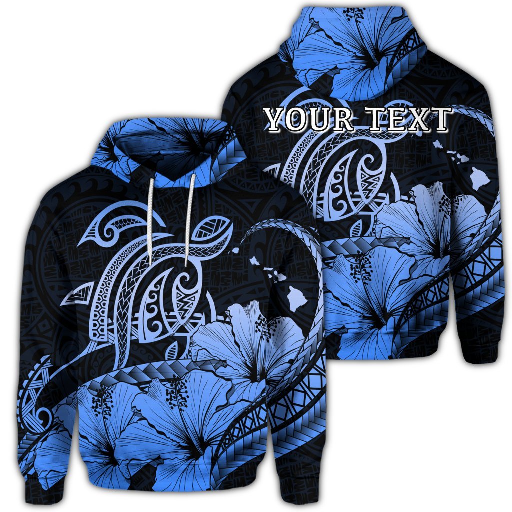 Custom Hawaii Turtle Map Polynesian Hoodie Safety Blue Unisex Art - Polynesian Pride