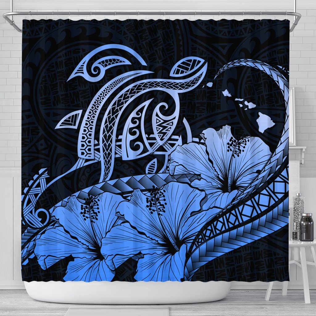 Hawaii Turtle Map Polynesian Shower Curtain Safety Blue - AH 177 x 172 (cm) Black - Polynesian Pride