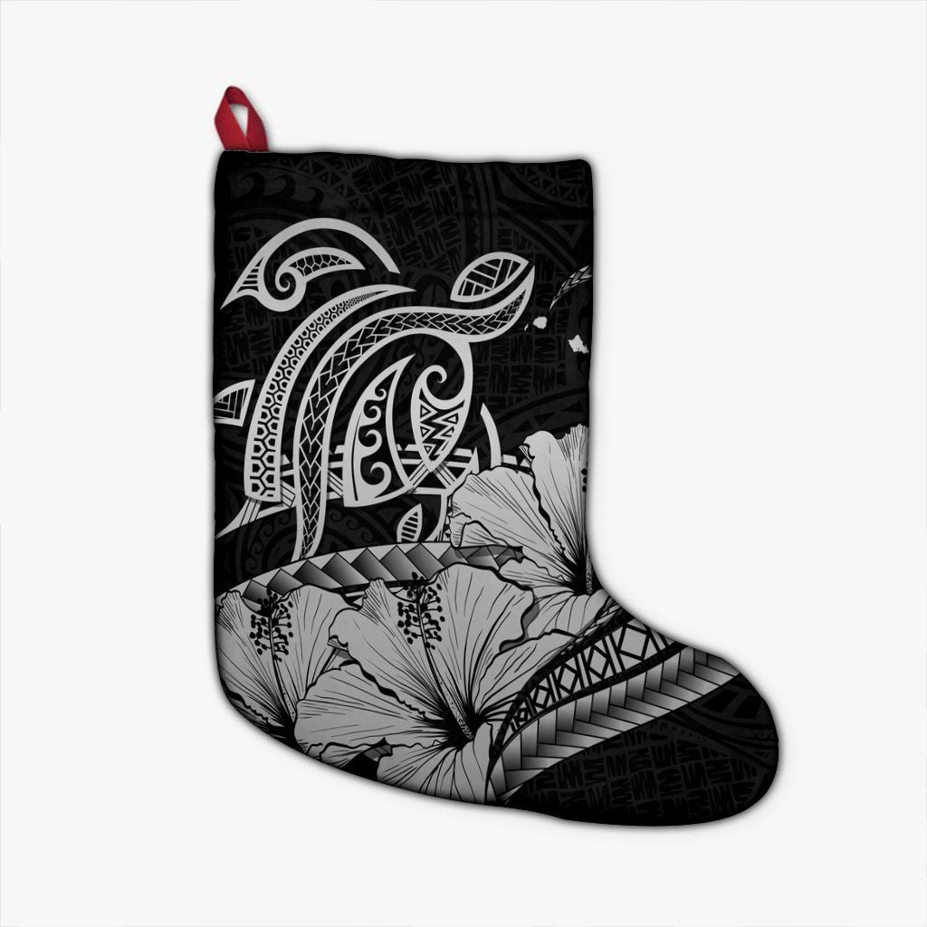 Hawaii Turtle Map Polynesian Christmas Stocking Safety Gray - AH Christmas Stocking 26 X 42 cm Black - Polynesian Pride