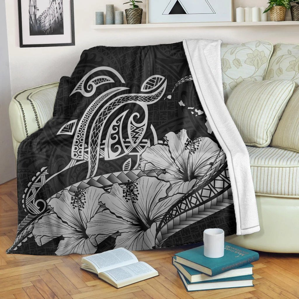 Hawaii Turtle Map Polynesian Premium Blankets Safety Gray - AH White - Polynesian Pride