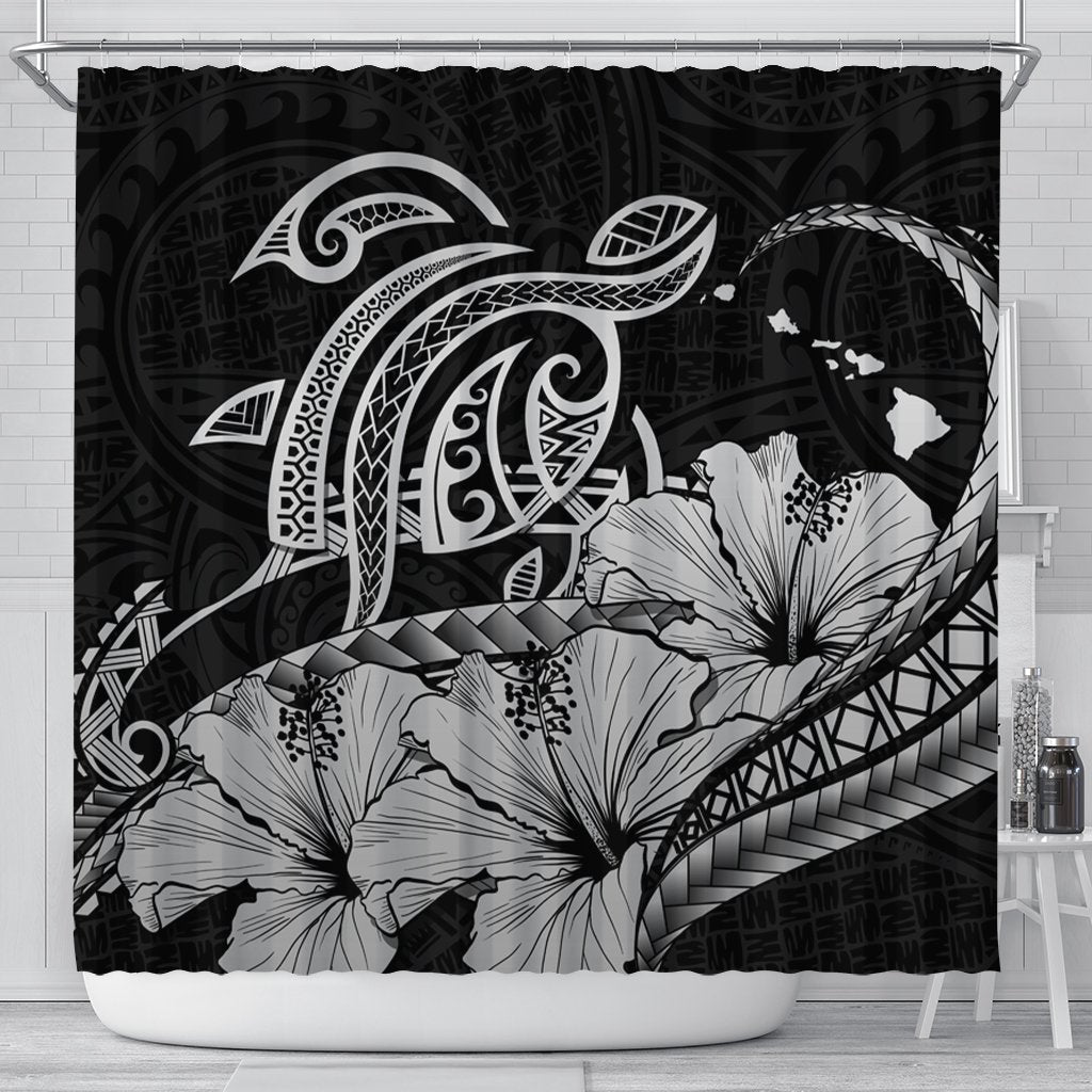 Hawaii Turtle Map Polynesian Shower Curtain Safety Gray - AH 177 x 172 (cm) Black - Polynesian Pride