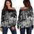 Hawaii Turtle Map Polynesian Women's Off Shoulder Sweater Safety Gray - AH Black - Polynesian Pride