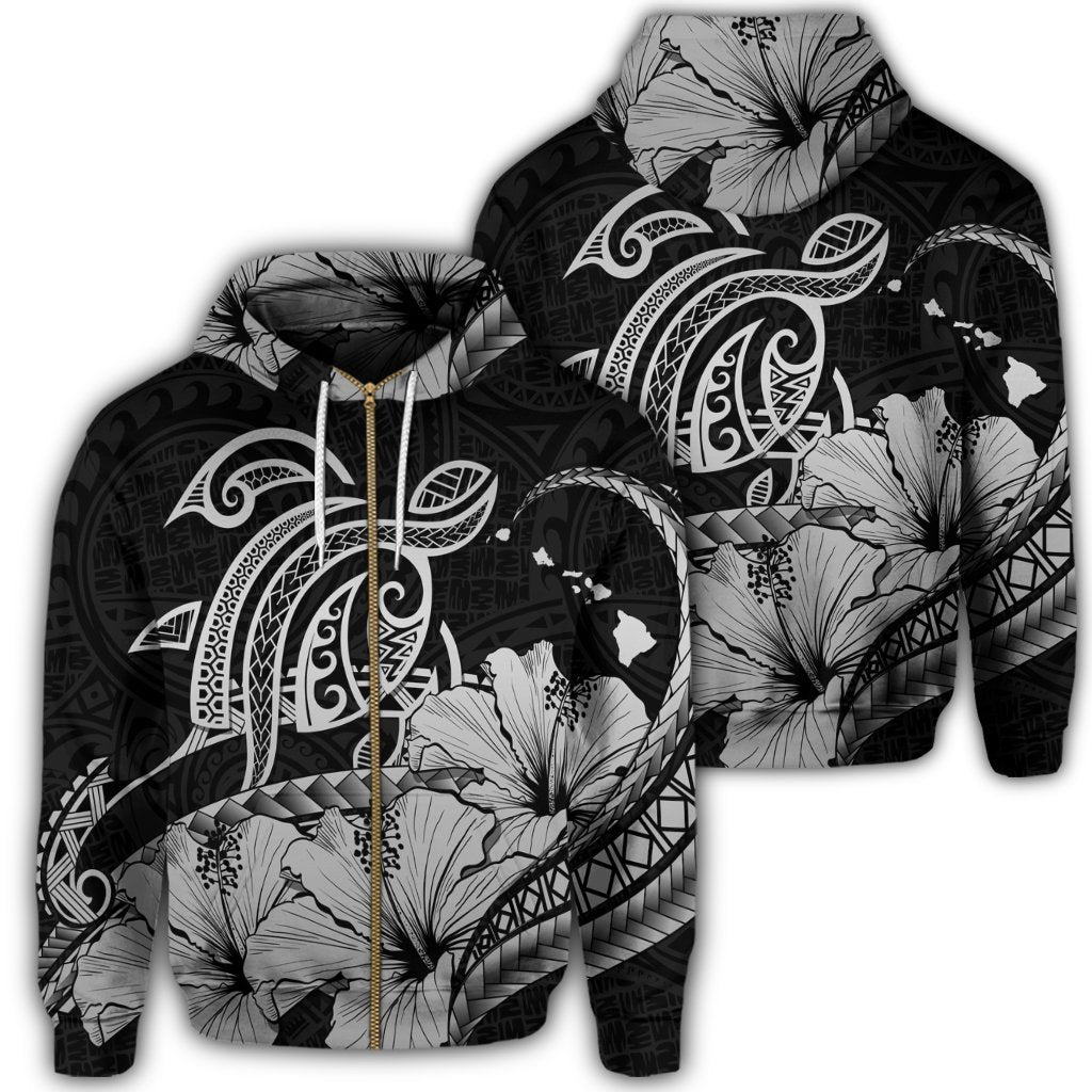 Hawaii Turtle Map Polynesian Zip Hoodie Safety Gray Unisex Art - Polynesian Pride