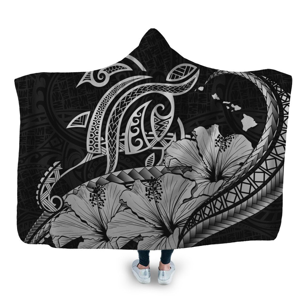 Hawaii Turtle Map Polynesian Hooded Blanket Safety Gray - AH Hooded Blanket White - Polynesian Pride