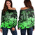 Hawaii Turtle Map Polynesian Women's Off Shoulder Sweater Safety Green - AH Black - Polynesian Pride