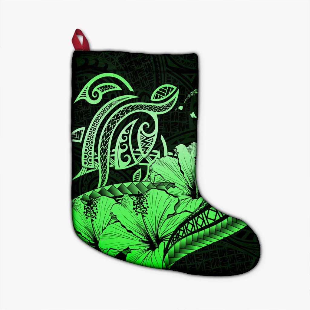 Hawaii Turtle Map Polynesian Christmas Stocking Safety Green - AH Christmas Stocking 26 X 42 cm Black - Polynesian Pride