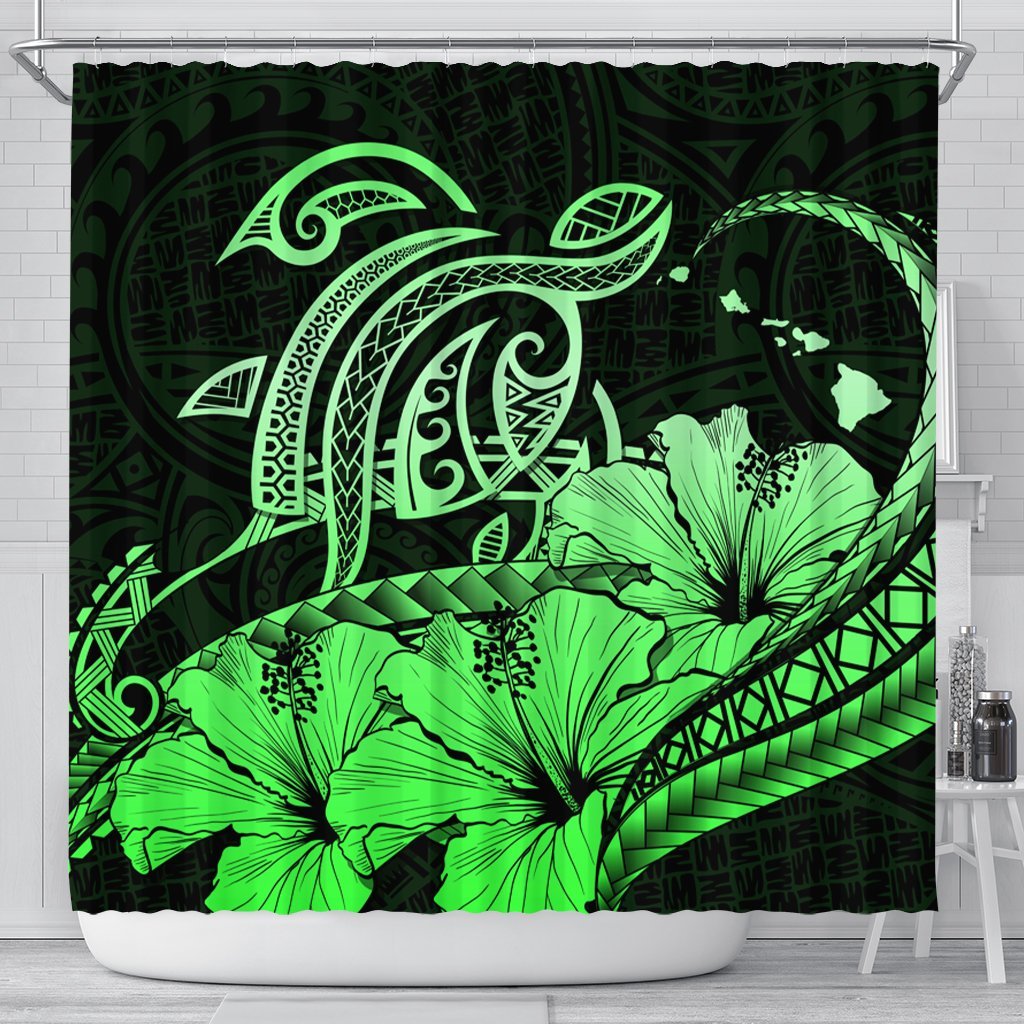 Hawaii Turtle Map Polynesian Shower Curtain Safety Green - AH 177 x 172 (cm) Black - Polynesian Pride