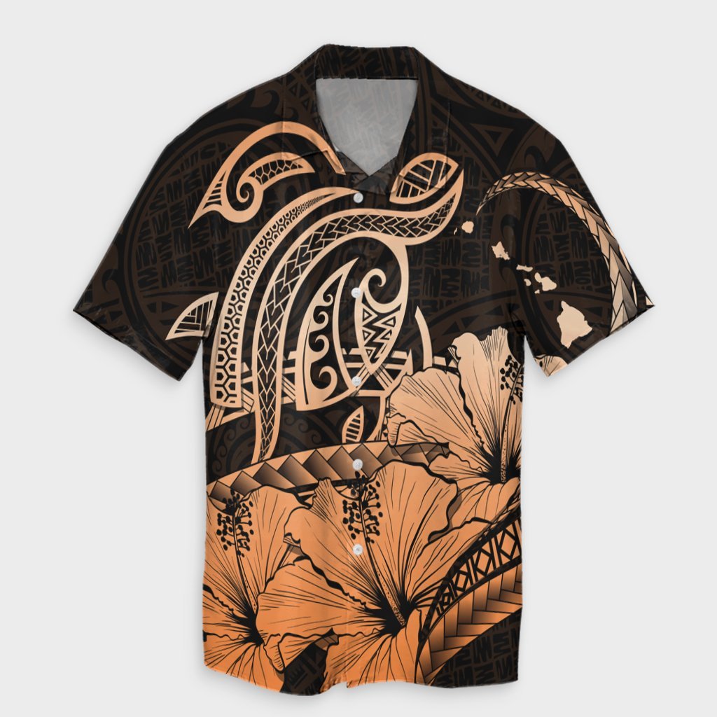 Hawaii Turtle Map Polynesian Hawaiian Shirt Safety Orange - AH Unisex Black - Polynesian Pride