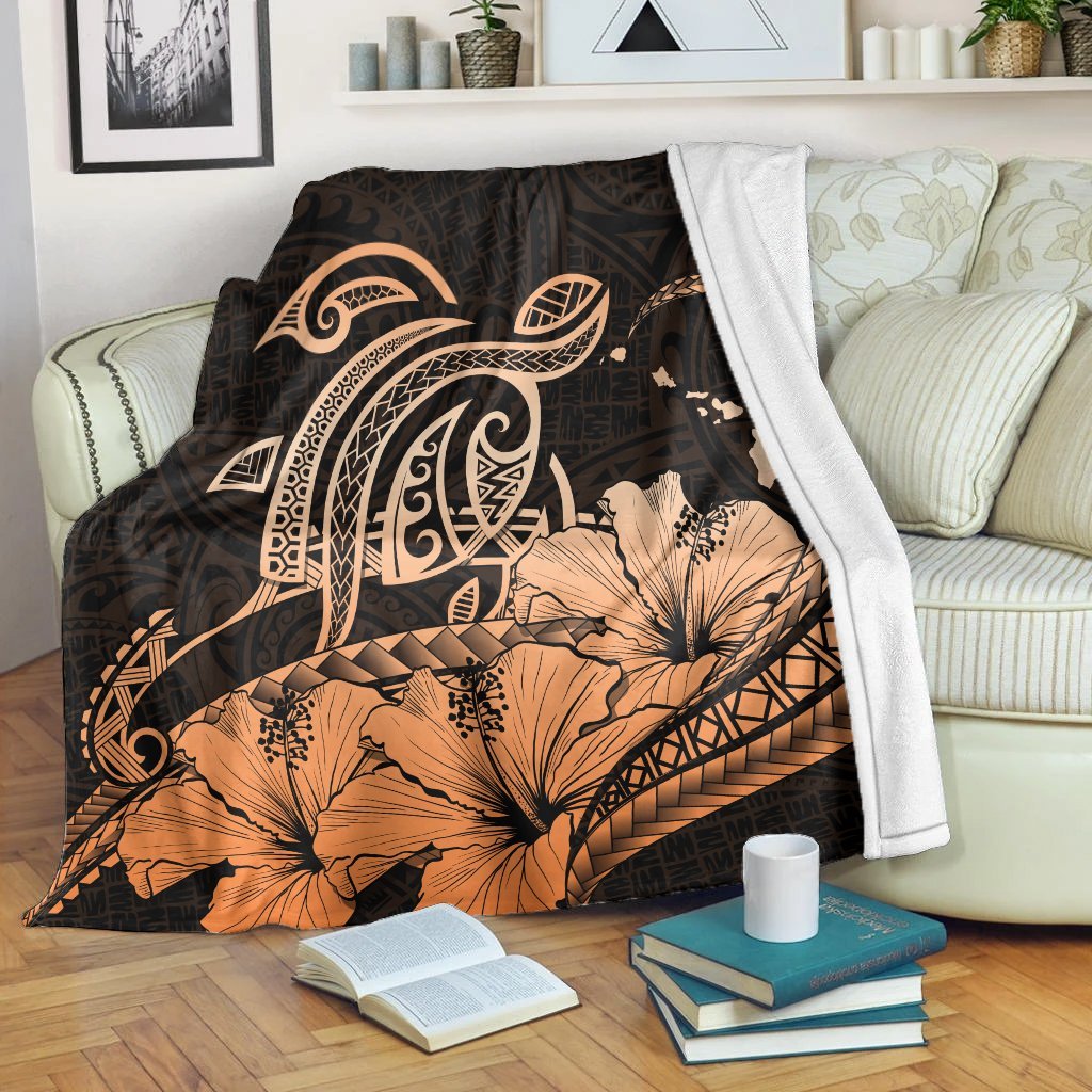 Hawaii Turtle Map Polynesian Premium Blankets Safety Orange - AH White - Polynesian Pride