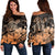 Hawaii Turtle Map Polynesian Women's Off Shoulder Sweater Safety Orange - AH Black - Polynesian Pride