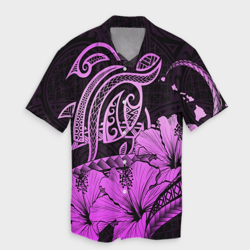 Hawaii Turtle Map Polynesian Hawaiian Shirt Safety Pink - AH Unisex Black - Polynesian Pride