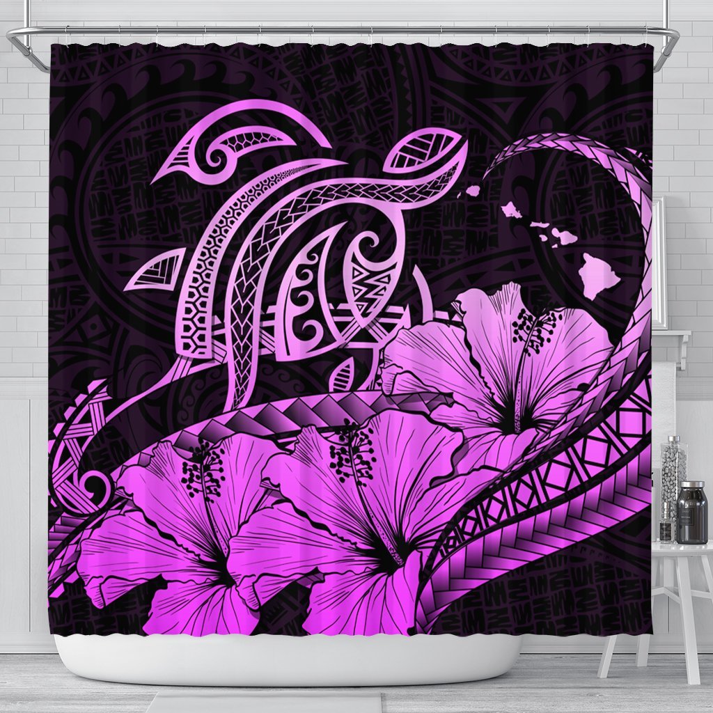 Hawaii Turtle Map Polynesian Shower Curtain Safety Pink - AH 177 x 172 (cm) Black - Polynesian Pride