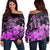 Hawaii Turtle Map Polynesian Women's Off Shoulder Sweater Safety Pink - AH Black - Polynesian Pride