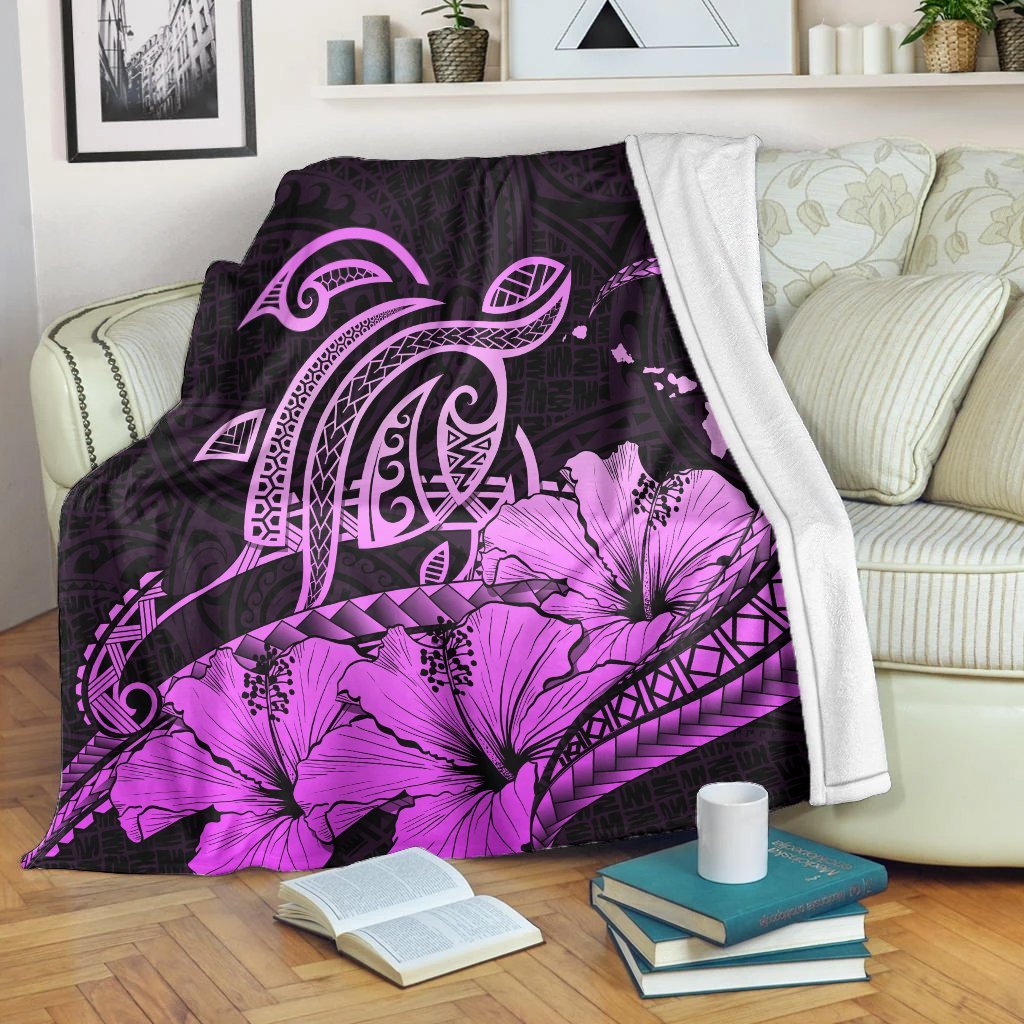 Hawaii Turtle Map Polynesian Premium Blankets Safety Pink - AH White - Polynesian Pride