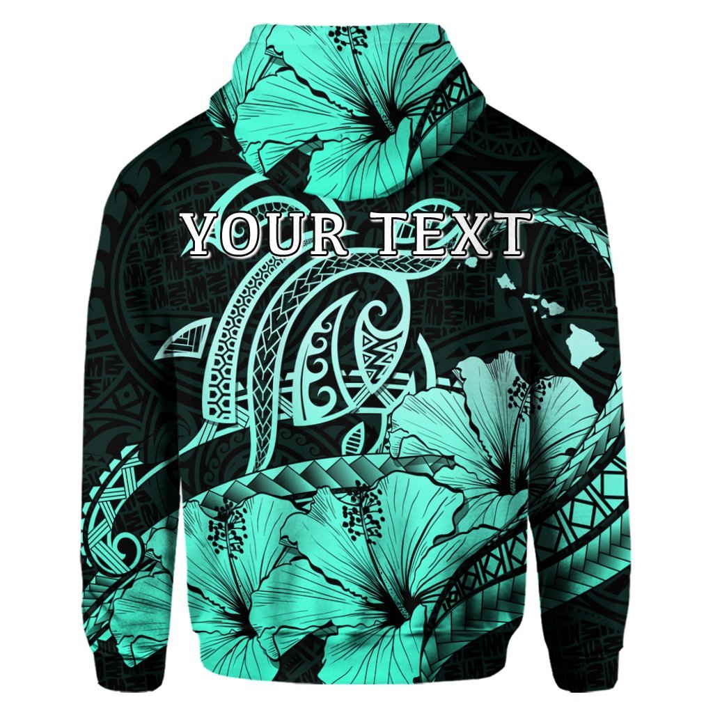 Custom Hawaii Turtle Map Polynesian Hoodie Safety Turquoise - Polynesian Pride