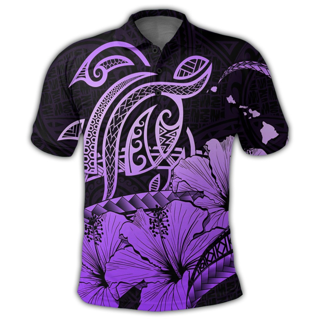 Hawaii Turtle Map Polynesian Polo Shirt Safety Violet 2 AH - Polynesian Pride