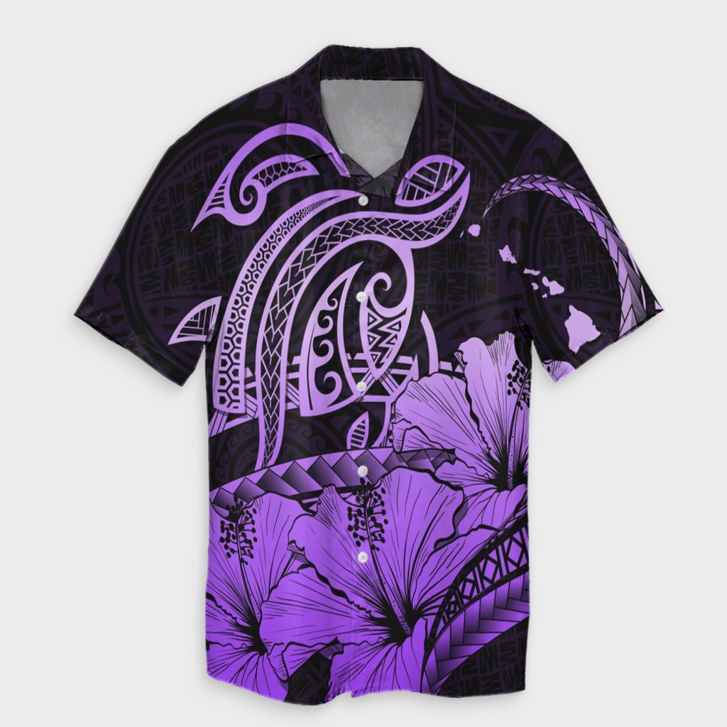 Hawaii Turtle Map Polynesian Hawaiian Shirt Safety Violet 2 - AH Unisex Black - Polynesian Pride