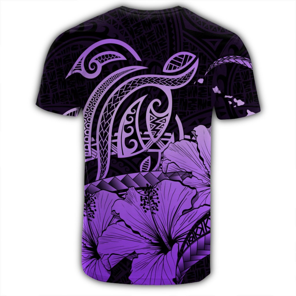 Hawaii Turtle Map Polynesian T Shirt Safety Violet 2 - Polynesian Pride