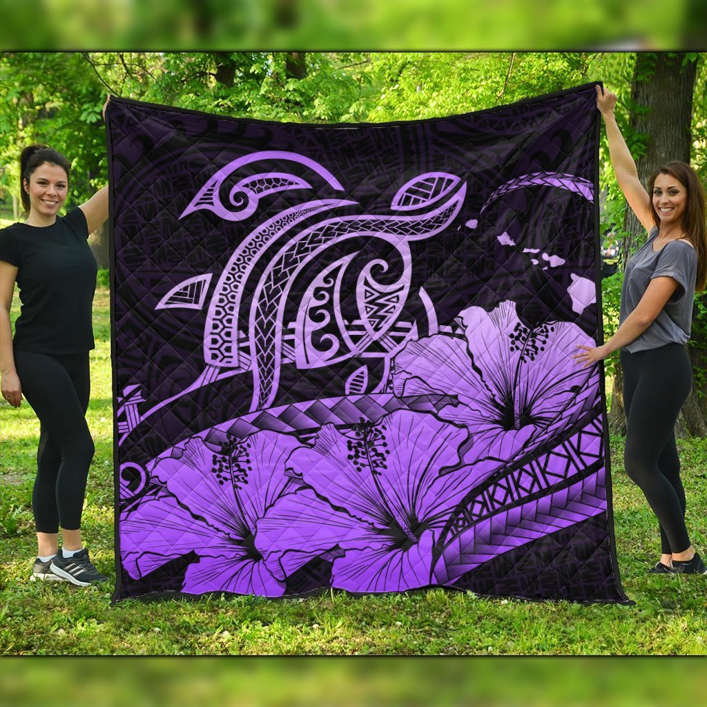 Hawaii Turtle Map Polynesian Premium Quilts Safety Violet 2 - AH Black - Polynesian Pride