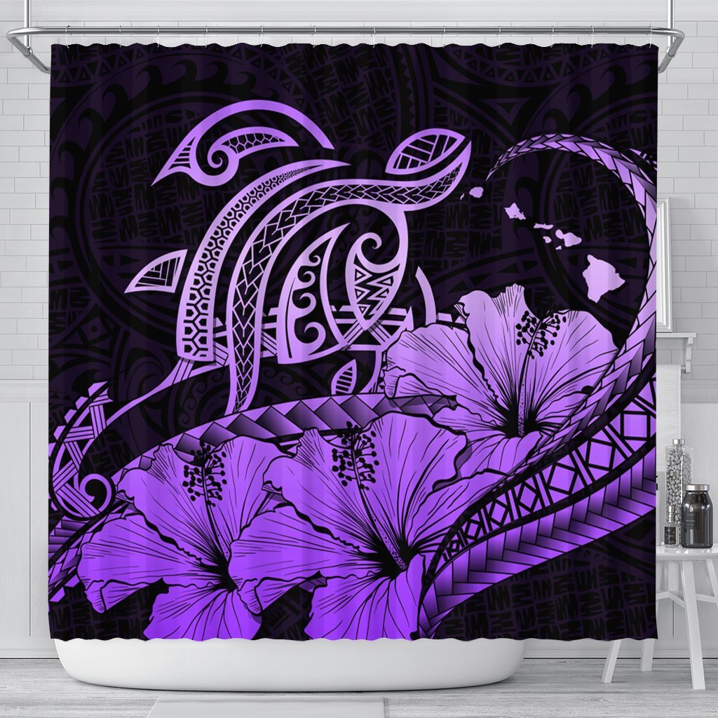 Hawaii Turtle Map Polynesian Shower Curtain Safety Violet 2 - AH 177 x 172 (cm) Black - Polynesian Pride