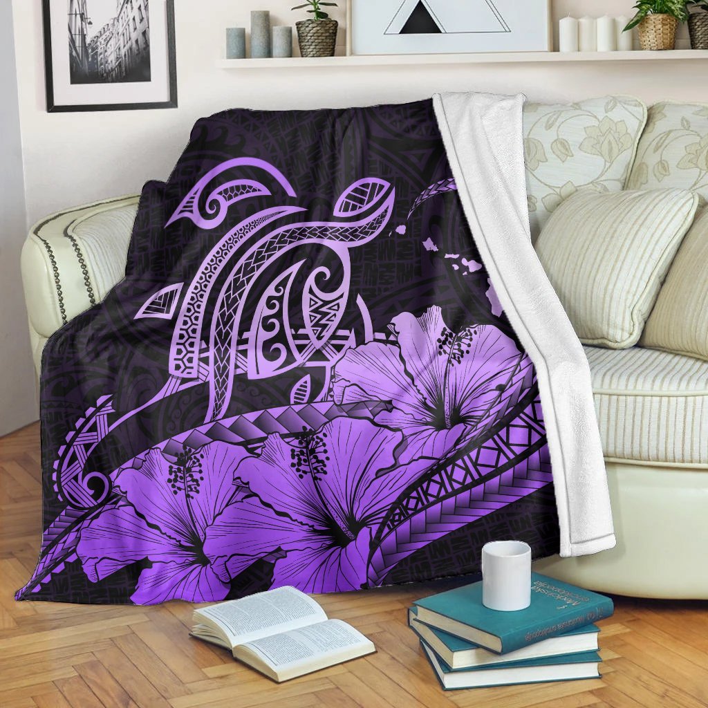 Hawaii Turtle Map Polynesian Premium Blankets Safety Violet 2 - AH White - Polynesian Pride