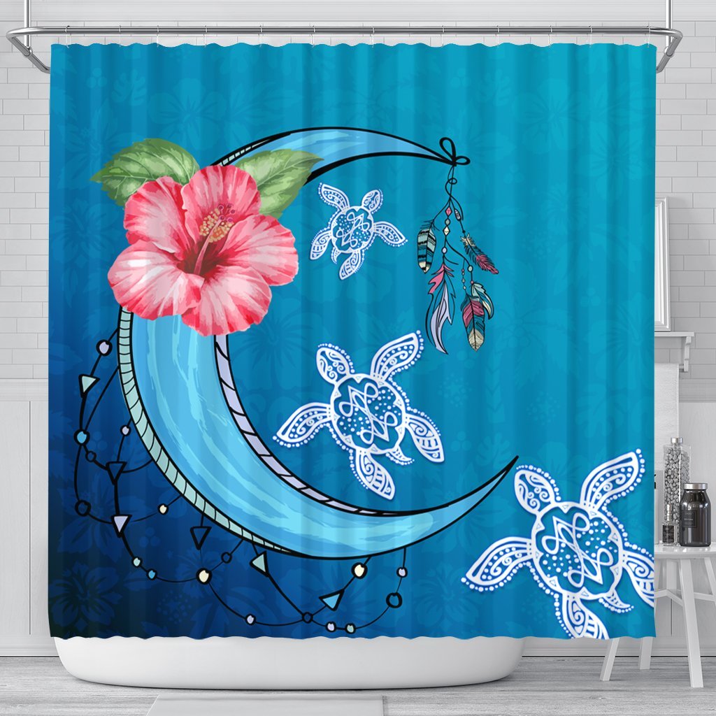 Hawaii Turtle Moon Dream Shower Curtain - AH 177 x 172 (cm) Black - Polynesian Pride