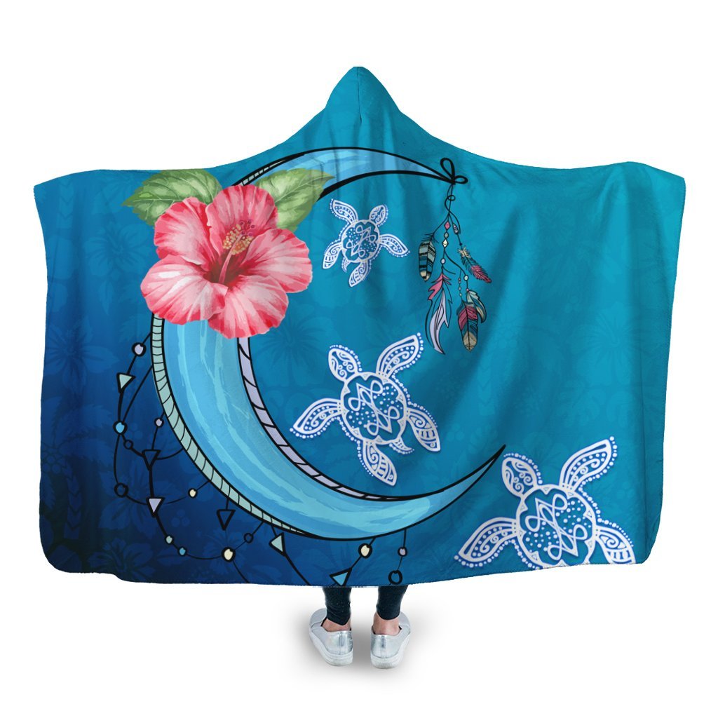 Hawaii Turtle Moon Dream Hooded Blanket - AH Hooded Blanket White - Polynesian Pride
