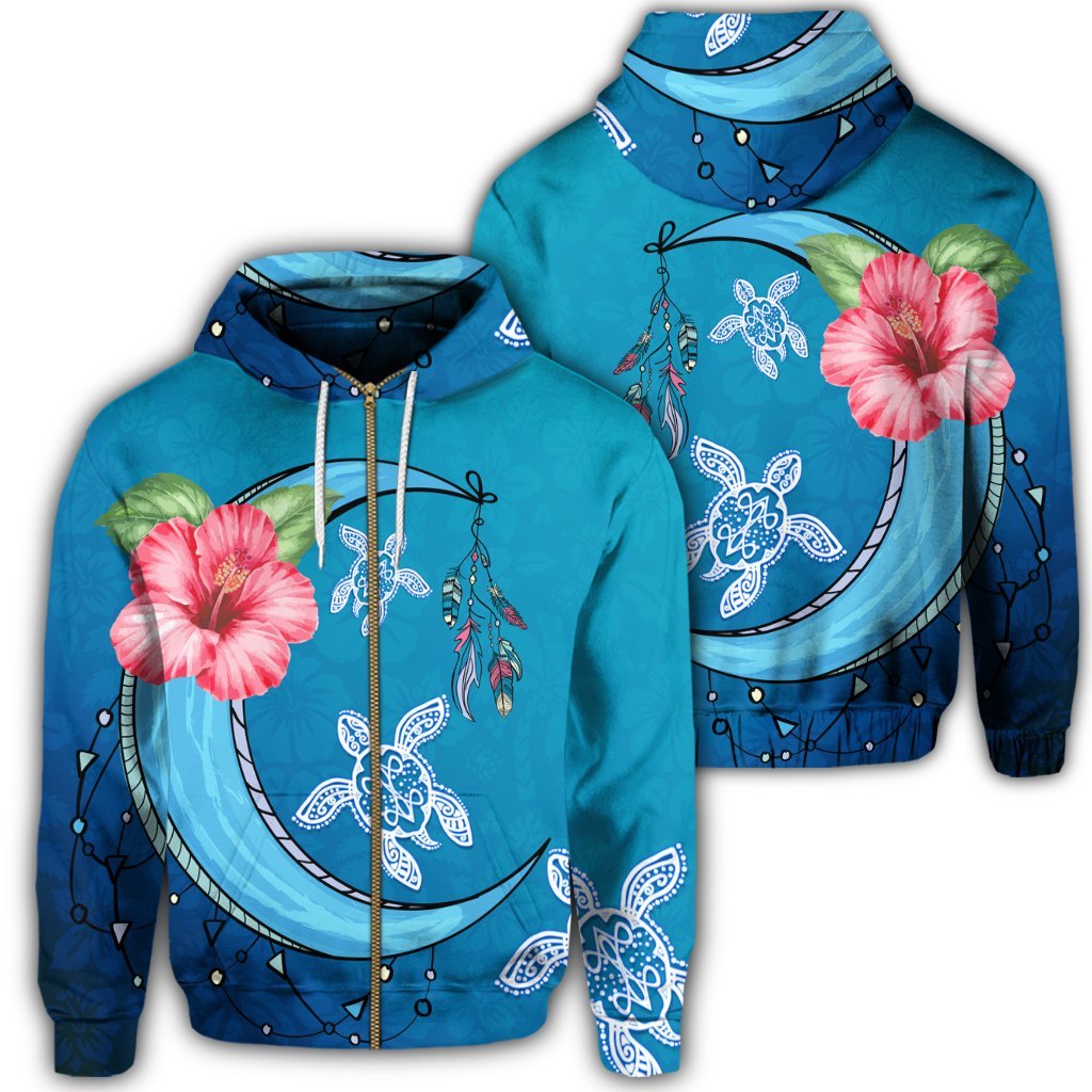 Hawaii Turtle Moon Dream Zip Hoodie Unisex Art - Polynesian Pride