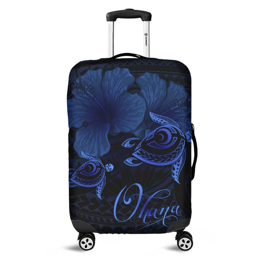 Hawaii Turtle Ohana Hibiscus Poly Luggage Covers - Blue - AH Black - Polynesian Pride