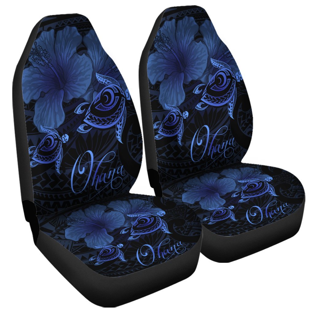 Hawaii Turtle Ohana Hibiscus Poly Car Seat Covers - Blue - AH Universal Fit Black - Polynesian Pride