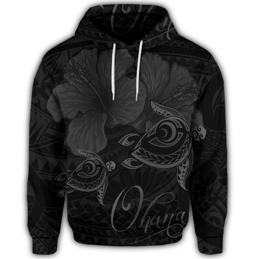 Hawaiian Turtle Ohana Hibiscus Poly Hoodie Gray - Polynesian Pride
