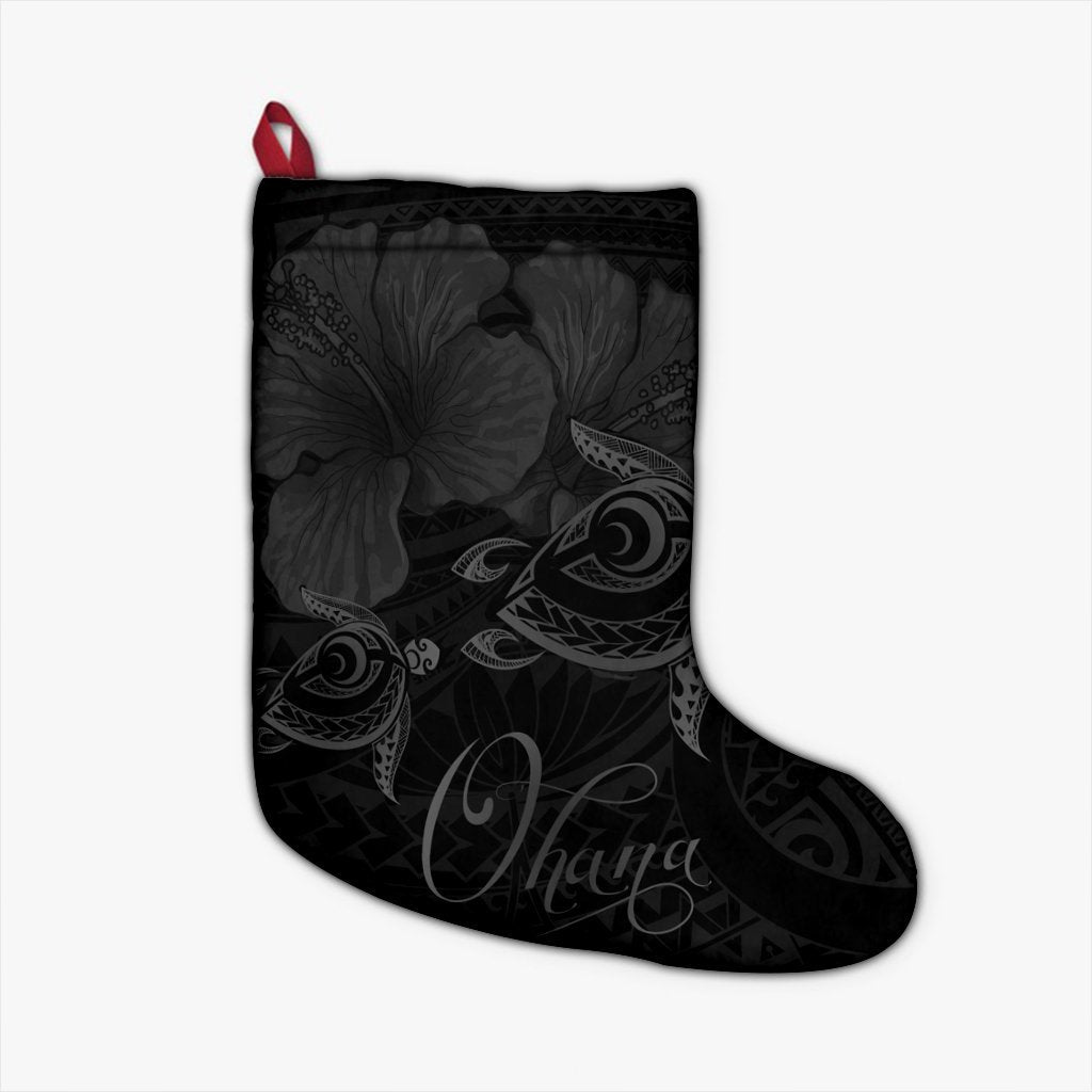 Hawaii Turtle Ohana Hibiscus Poly Christmas Stocking - Gray - AH Christmas Stocking 26 X 42 cm Black - Polynesian Pride