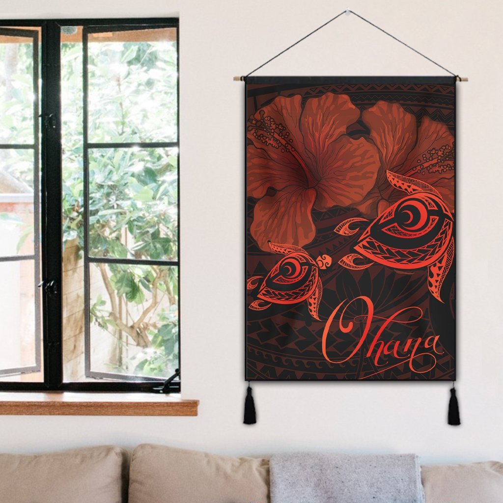 Hawaii Turtle Ohana Hibiscus Poly Hanging Poster - Orange - AH - Polynesian Pride