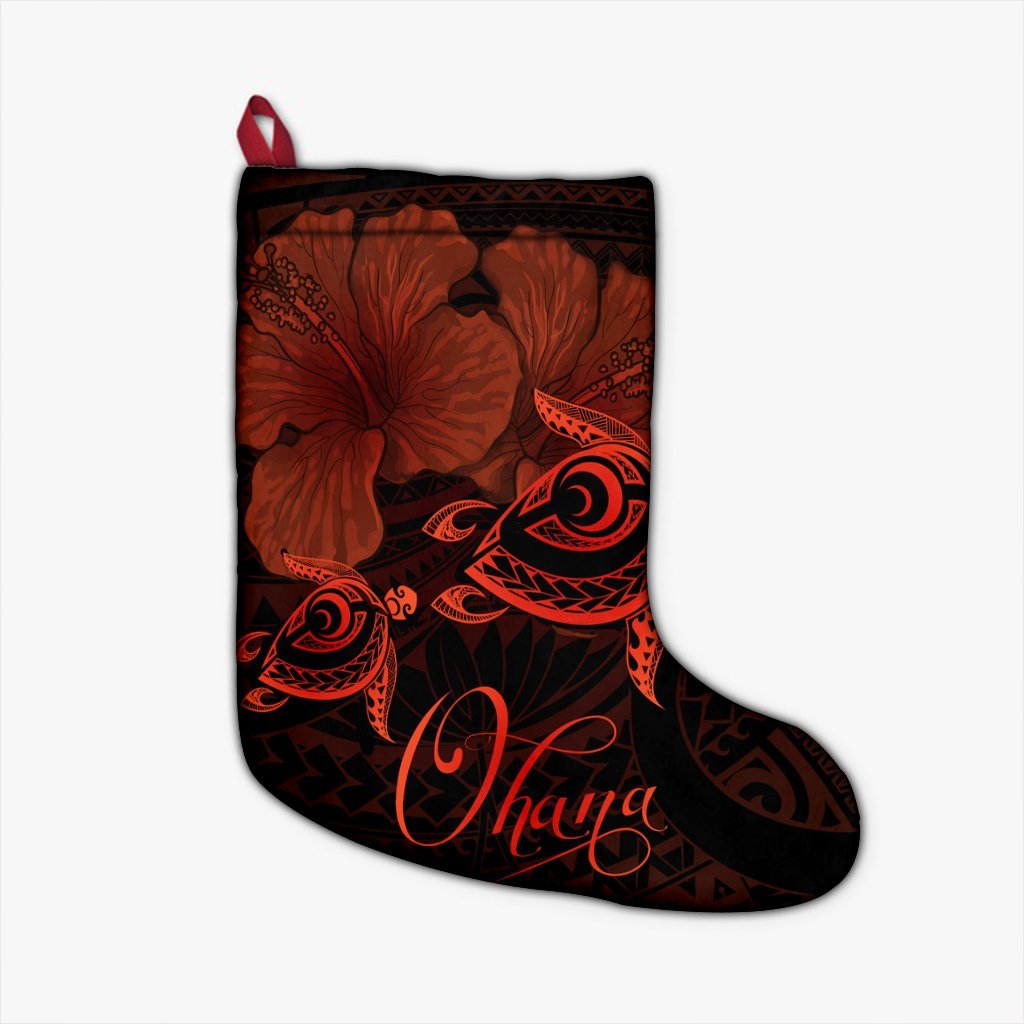 Hawaii Turtle Ohana Hibiscus Poly Christmas Stocking - Orange - AH Christmas Stocking 26 X 42 cm Black - Polynesian Pride