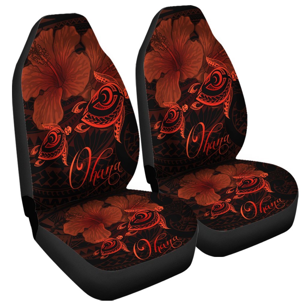 Hawaii Turtle Ohana Hibiscus Poly Car Seat Covers - Orange - AH Universal Fit Black - Polynesian Pride