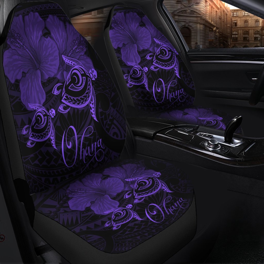Hawaii Turtle Ohana Hibiscus Poly Car Seat Covers - Purple - AH - Polynesian Pride