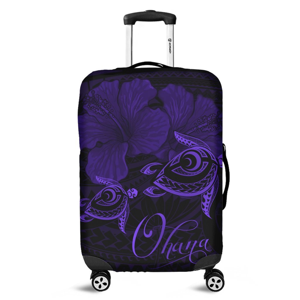 Hawaii Turtle Ohana Hibiscus Poly Luggage Covers - Purple - AH Black - Polynesian Pride