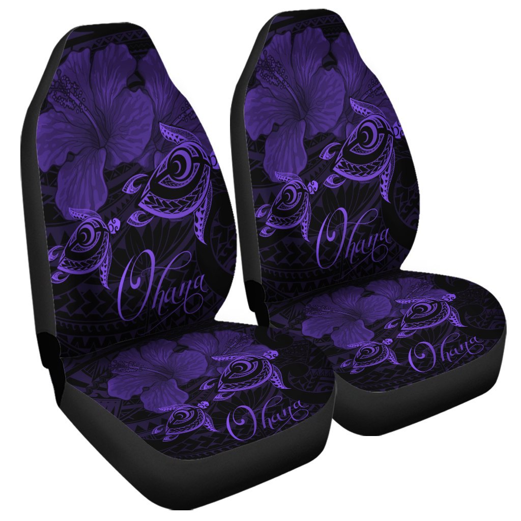 Hawaii Turtle Ohana Hibiscus Poly Car Seat Covers - Purple - AH Universal Fit Black - Polynesian Pride