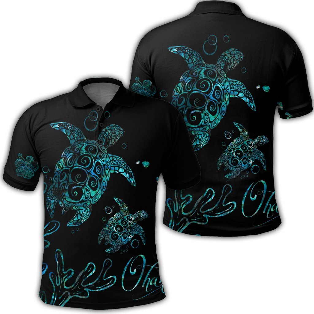 Hawaii Turtle Ohana Paua Shell Polo Shirt Unisex Black - Polynesian Pride