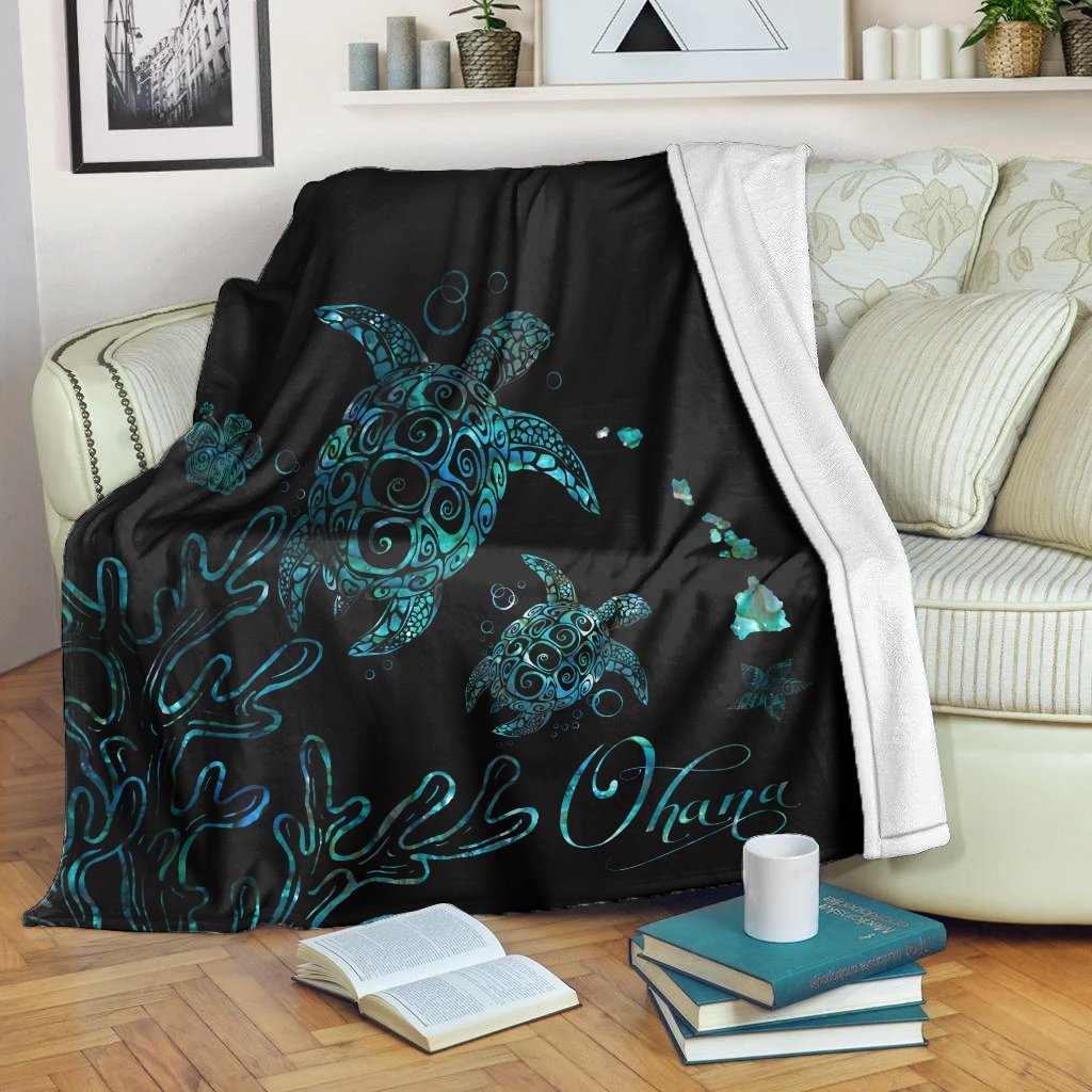 Hawaii Turtle Ohana Paua Shell Premium Blankets - AH White - Polynesian Pride