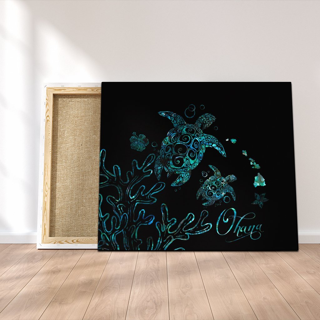 Hawaii Turtle Ohana Paua Shell Canvas - AH Canvas Poly-cotton - Polynesian Pride