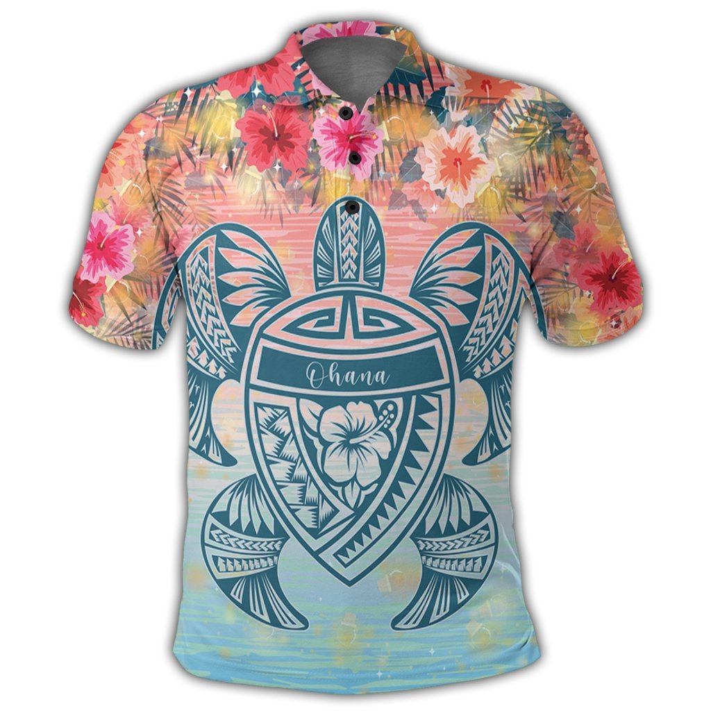 Hawaii Turtle Ohana Stary Night Hibiscus Polo Shirt - Polynesian Pride