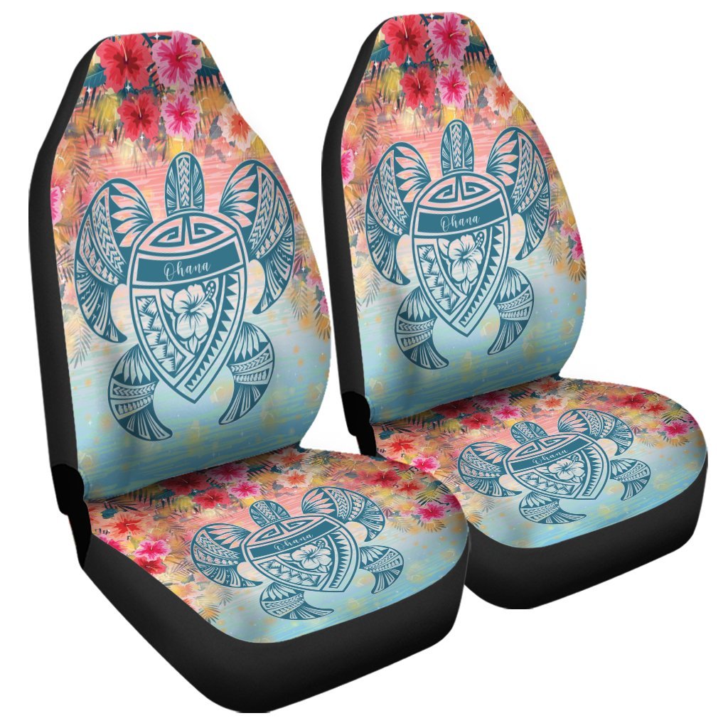 Hawaii Turtle Ohana Stary Night Hibiscus Car Seat Covers - AH Universal Fit Black - Polynesian Pride