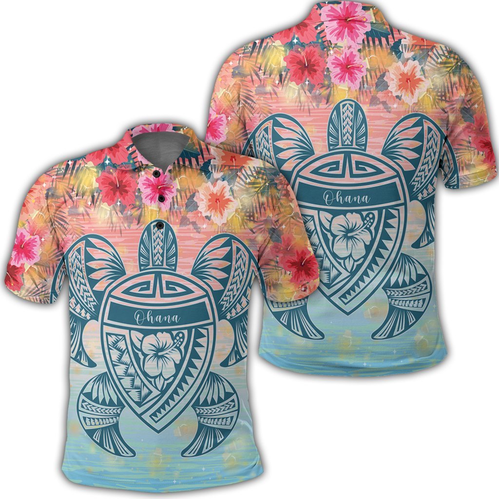 Hawaii Turtle Ohana Stary Night Hibiscus Polo Shirt Unisex Black - Polynesian Pride