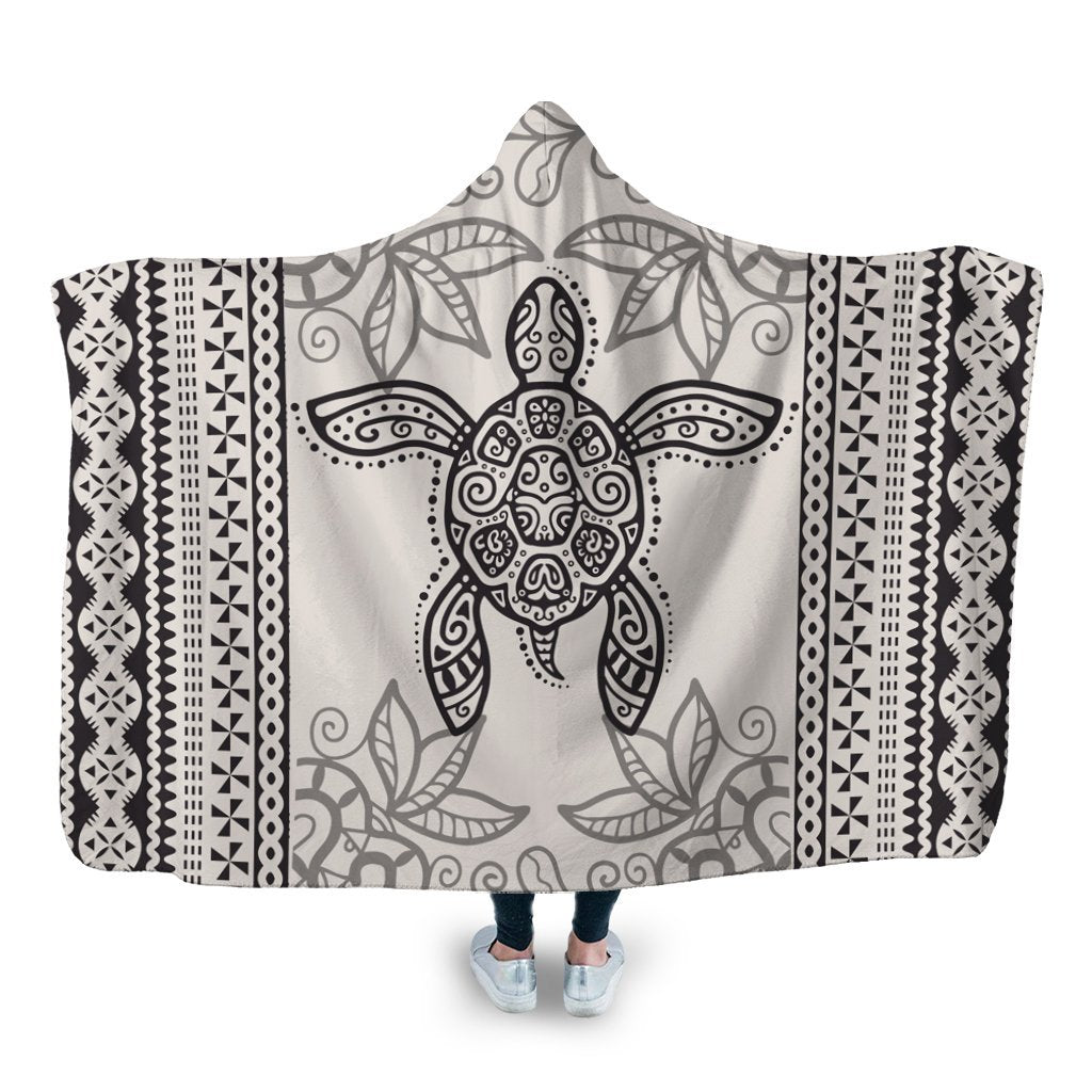 Hawaii Turtle Pattern Hooded Blanket - AH Hooded Blanket White - Polynesian Pride