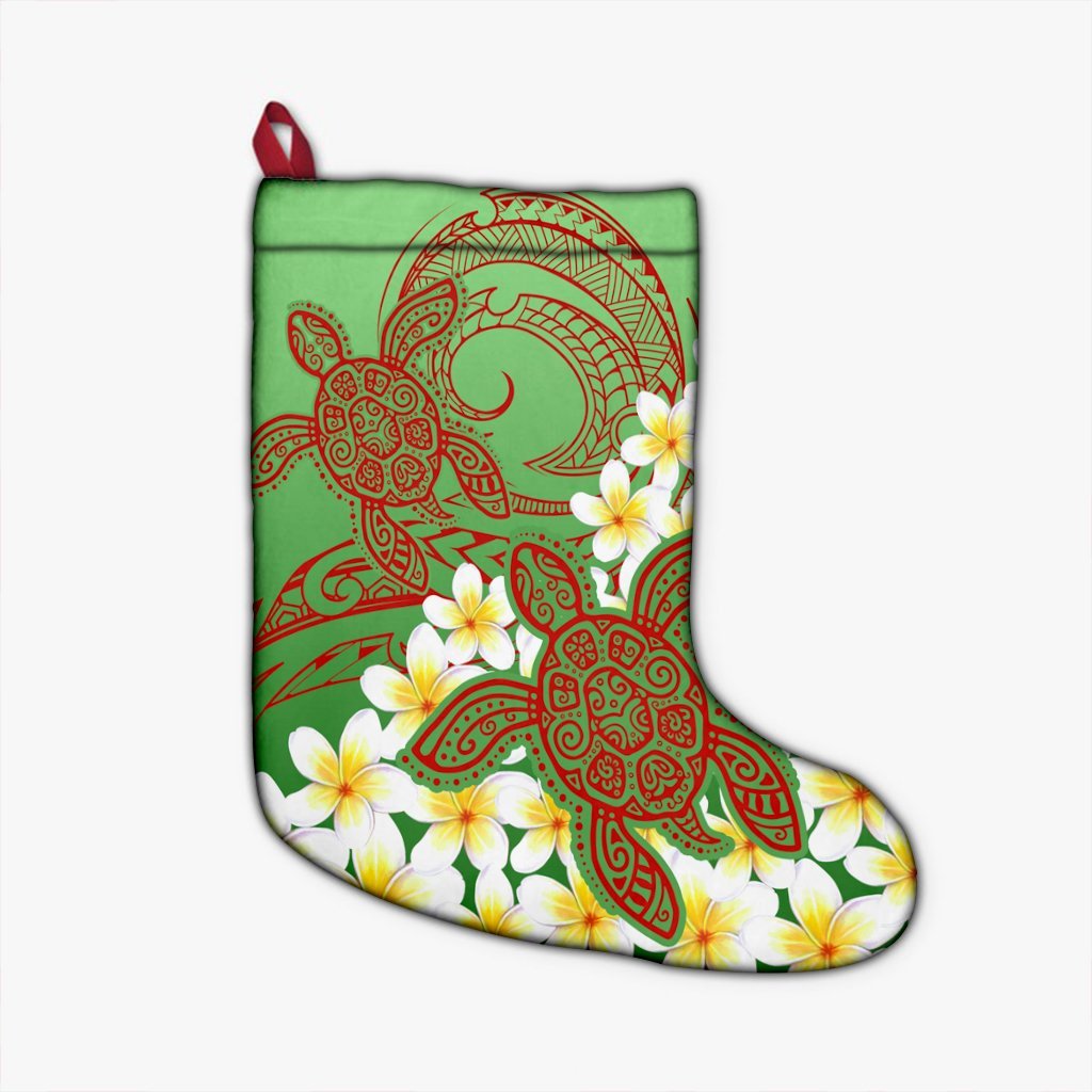 Hawaii Turtle Plumeria Christmas Stocking - Green Style - AH Christmas Stocking 26 X 42 cm Black - Polynesian Pride