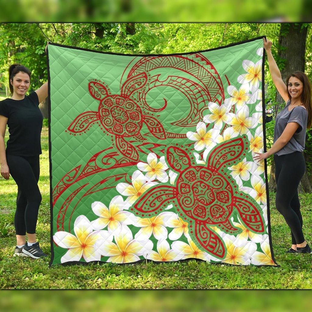 Hawaii Turtle Plumeria Premium Quilts - Green Style - AH Black - Polynesian Pride