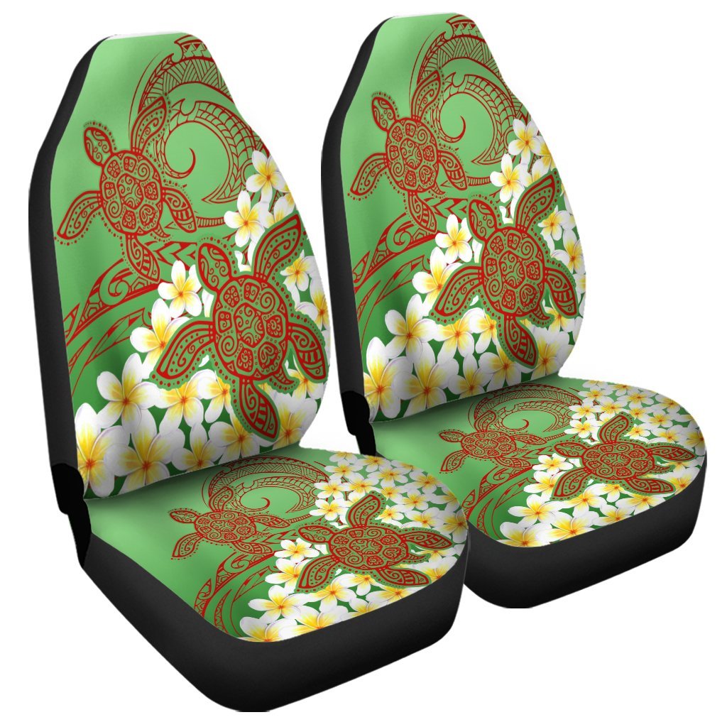 Hawaii Turtle Plumeria Car Seat Covers - Green Style - AH Universal Fit Black - Polynesian Pride