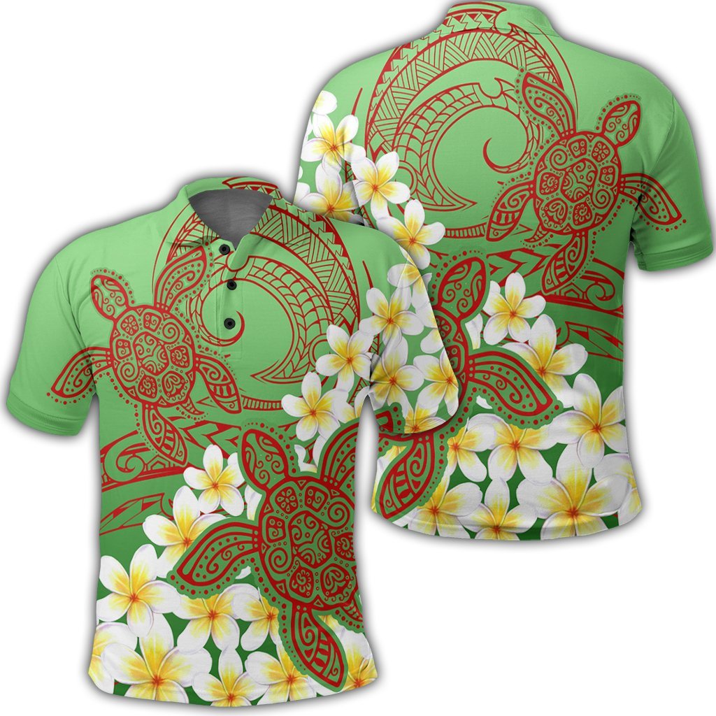 Hawaii Turtle Plumeria Polo Shirt Green Style Unisex Black - Polynesian Pride