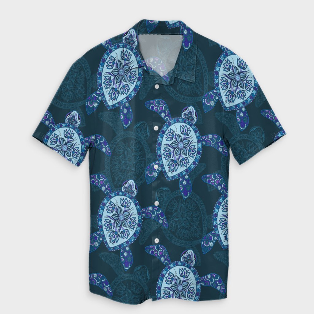 Hawaii Turtle Plumeria Blue Hawaiian Shirt - AH Unisex Black - Polynesian Pride